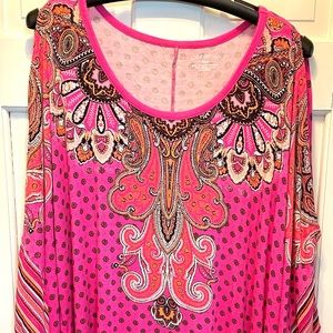 Roamans 22/24 Hot Pink/Orange Cold Shoulder Top